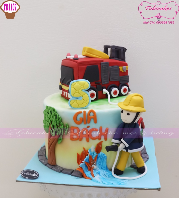 [FD1107] BÁNH SINH NHẬT TẠO HÌNH XE Ô TÔ CỨU HỎA VÀ NGƯỜI LÍNH