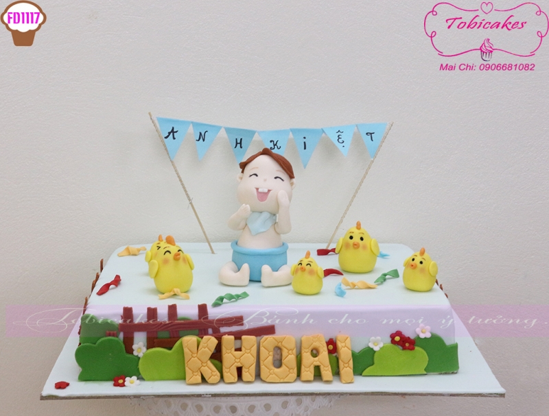 [FD1117] BÁNH SINH NHẬT TẠO HÌNH BÉ TRAI VÀ ĐÀN GÀ