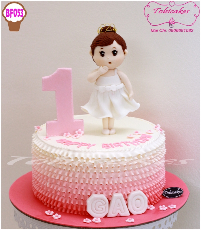 [BF053] BÁNH SINH NHẬT HÌNH BÉ GÁI MẶC VÁY TONE MÀU OMBRE HỒNG