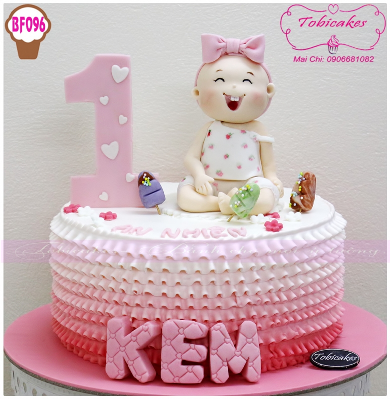 [BF096] BÁNH SINH NHẬT TRANG TRÍ EM BÉ GÁI CÓ NỤ CƯỜI TƯƠI