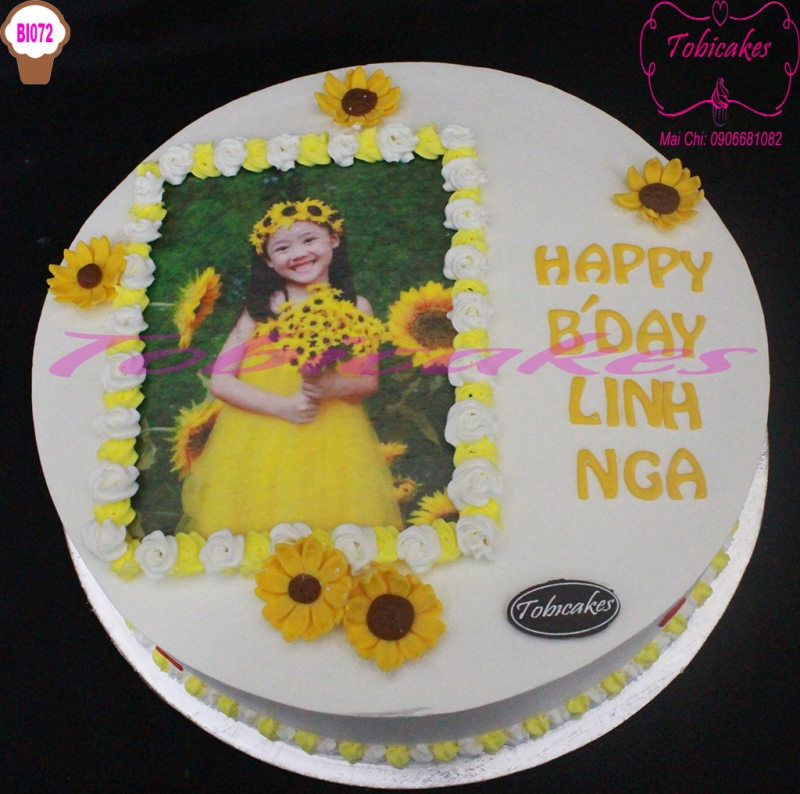 [BI072] BÁNH SINH NHẬT IN ẢNH TRANG TRÍ HOA FONDANT