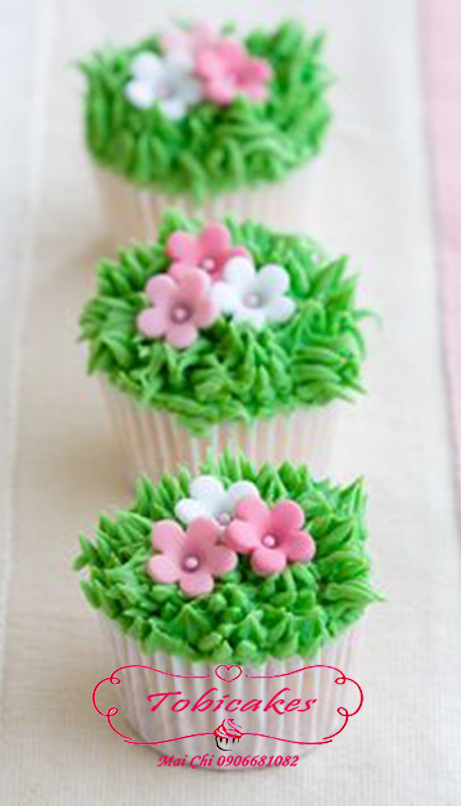 [CC022] BỘ 3 CUPCAKES CỎ TRANG TRÍ HOA