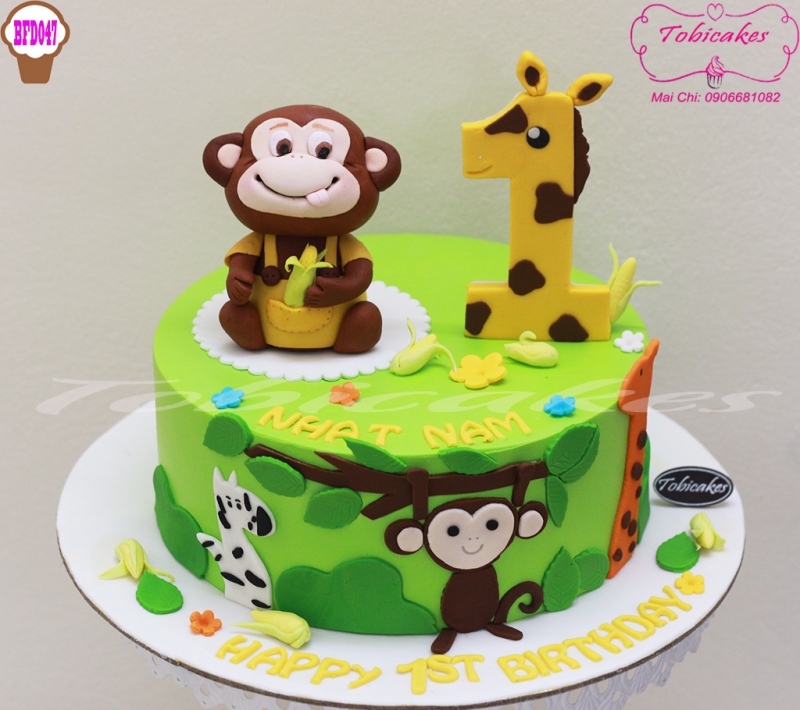 [BF047] BÁNH SINH NHẬT TRANG TRÍ BÉ KHỈ NÂU CUTE