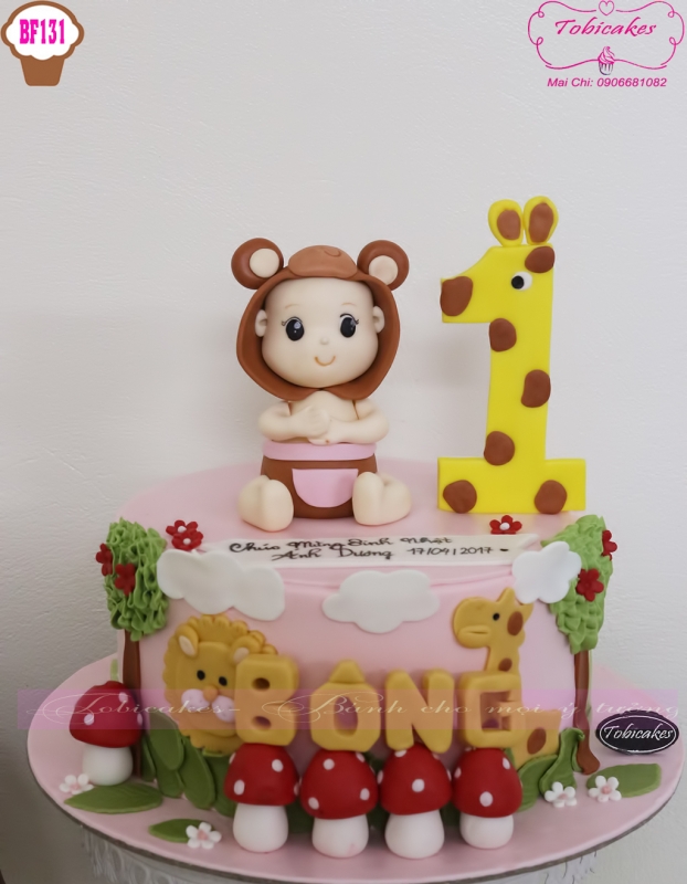[BF131] BÁNH SINH NHẬT TẠO HÌNH BÉ GÁI MẶC BỘ ĐỒ KHỈ CON CUTE