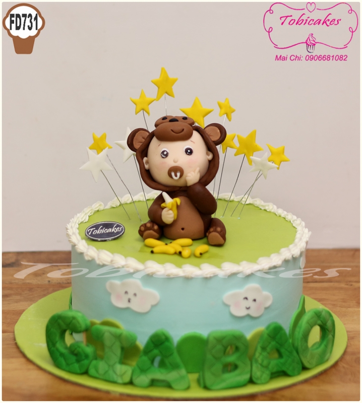 [FD731] BÁNH SINH NHẬT GATO TẠO HÌNH BÉ TRAI MẶC BỘ ĐỒ KHỈ CON