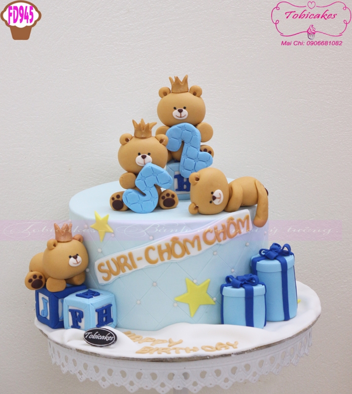 [FD945] BÁNH SINH NHẬT TRANG TRÍ CÁC BÉ GẤU BÊN HỘP QUÀ