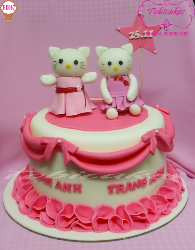 [FD087] BÁNH SINH NHẬT TRANG TRÍ HÌNH 2 BÉ MÈO KITTY