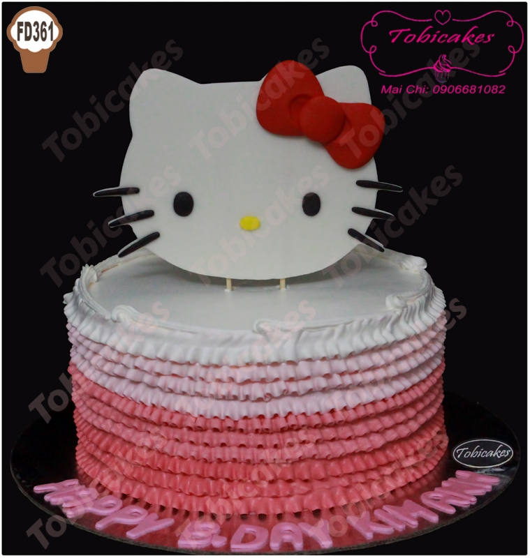 [FD361] BÁNH SINH NHẬT MÀU OMBRE HỒNG TRANG TRÍ MẬT KITTY 2D