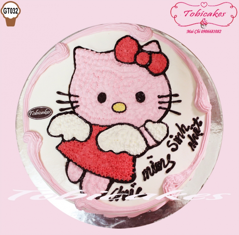 [GT032] BÁNH SINH NHẬT GATO VẼ HÌNH MÈO KITTY