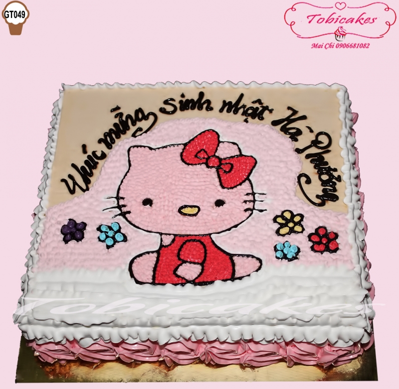 [GT049] BÁNH SINH NHẬT GATO VẼ HÌNH MÈO KITTY DANH CHO BÉ GÁI