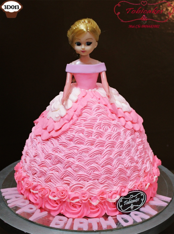 [3D013] BÁNH SINH NHẬT GATO BÚP BÊ VÁY MÀU HỒNG DỄ THƯƠNG