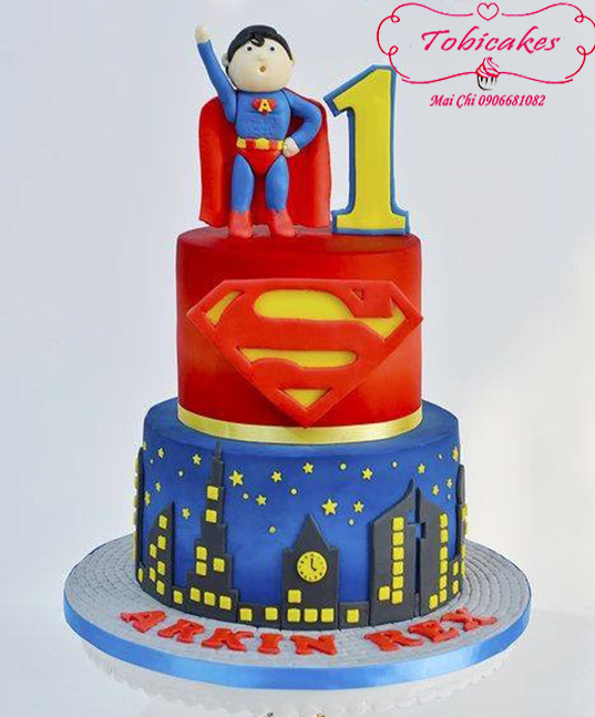 BÁNH SINH NHẬT TRANG TRÍ CHỦ ĐỀ SUPERMAN DÀNH TẶNG BÉ TRAI 1 TUỔI