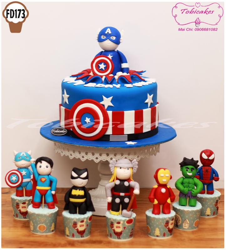 [FD173] BÁNH SINH NHẬT CHỦ ĐỀ CAPTAIN AMERICA + SET CUPCAKES