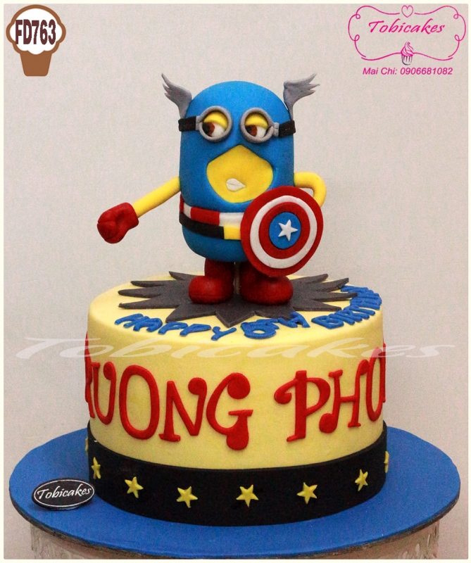 [FD763] BÁNH SINH NHẬT MINION COSPLAY CAPTAIN AMERICA