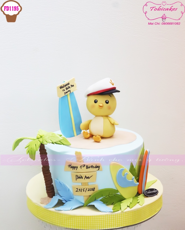 [FD1195] BÁNH SINH NHẬT CHỦ ĐỀ GÀ CON ĐI CHƠI BIỂN