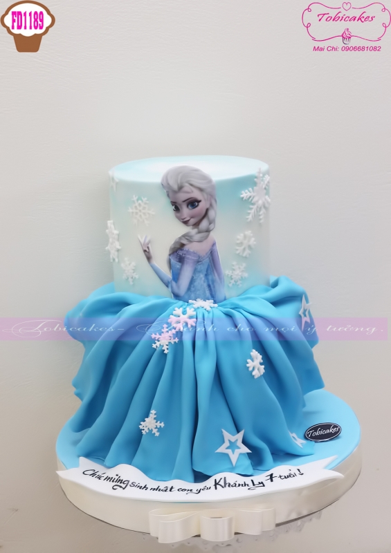 [FD1189] BÁNH SINH NHẬT ĐỘC ĐÁO HÌNH ELSA MẶC VÁY XANH XINH ĐẸP