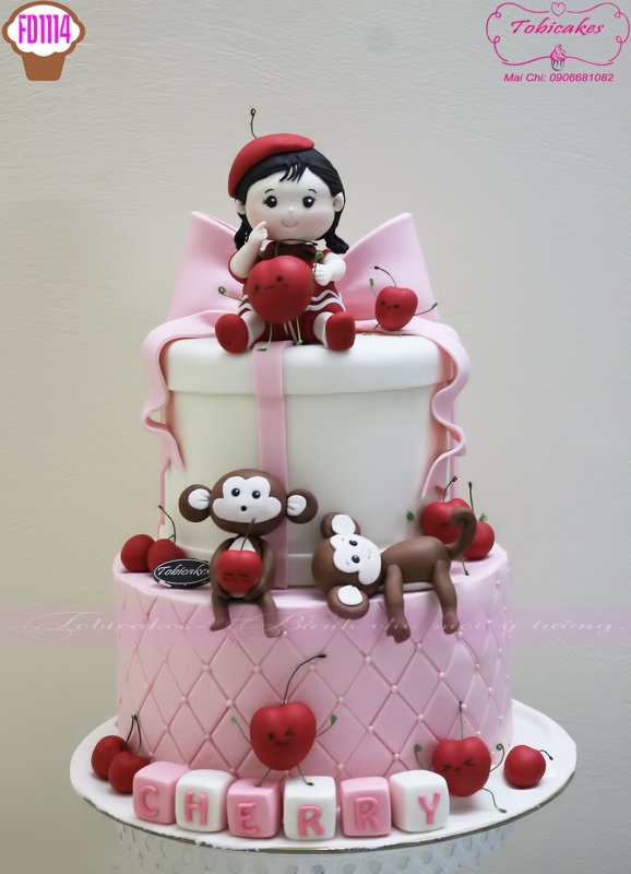 [FD 1114 ] BÁNH SINH NHẬT DÀNH CHO BÉ GÁI TUỔI KHỈ VÀ TRÁI CHERRY