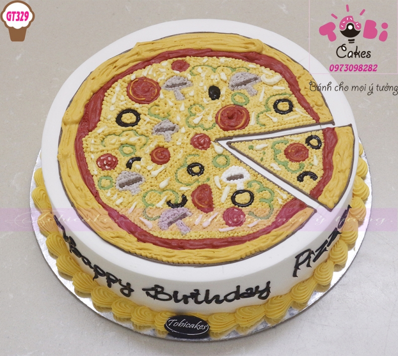 [GT329] BÁNH SINH NHẬT VẼ HÌNH CHIẾC PIZZA