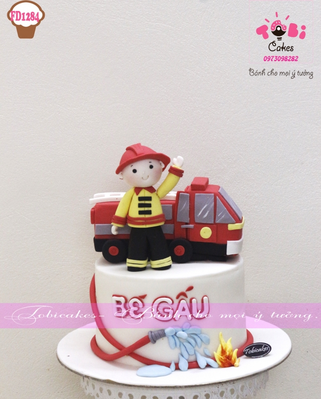 [FD1284] BÁNH SINH NHẬT TẠO HÌNH XE Ô TÔ VÀ BÉ LÍNH CỨU HỎA