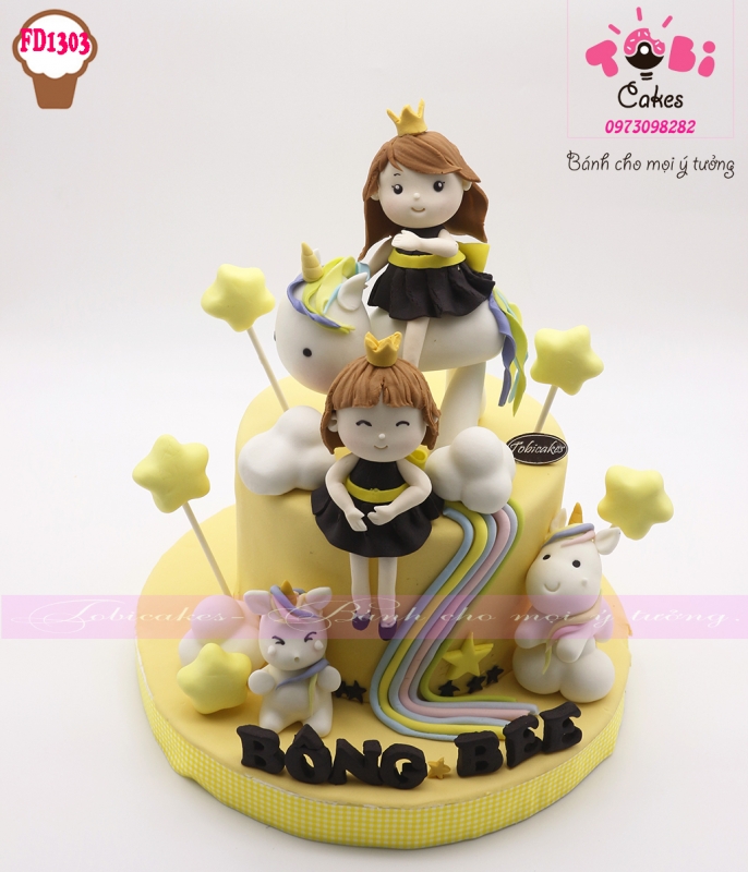 [FD1303] BÁNH SINH NHẬT TẠO HÌNH 2 BÉ GÁI SINH ĐÔI CHỦ ĐỀ NGỰA PONY