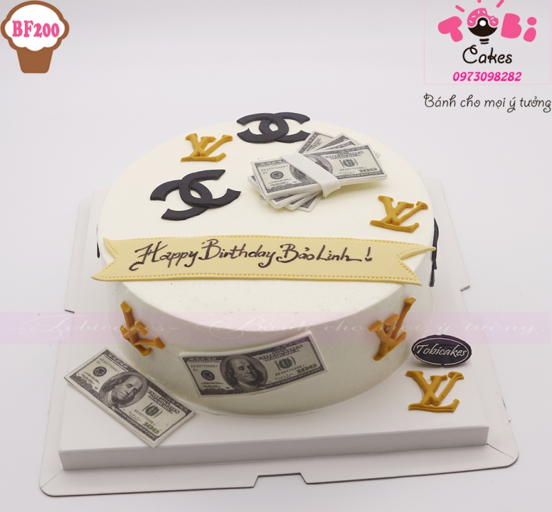 [BF200] BÁNH SINH NHẬT TRANG TRÍ HÌNH LOGO CÁC NHÃN HIỆU VÀ TIỀN DOLA