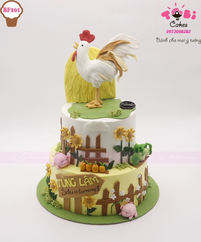 [BF201] BÁNH SINH NHẬT TẠO HÌNH CHÚ GÀ TRỐNG VÀ ĐỐNG RƠM