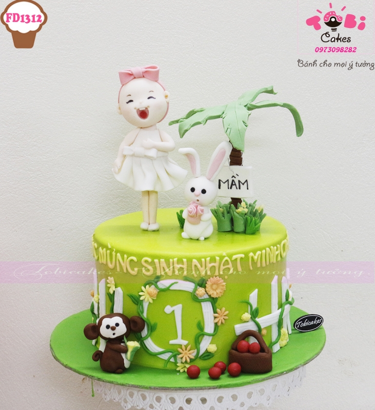 [FD1312] BÁNH SINH NHẬT TẠO HÌNH EM BÉ CƯỜI TƯƠI VÀ THỎ CON