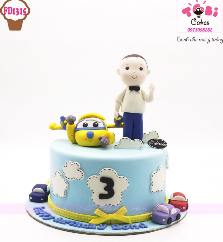 [FD1315] BÁNH SINH NHẬT TẠO HÌNH BÉ TRAI VÀ MÁY BAY SUPER WINGS
