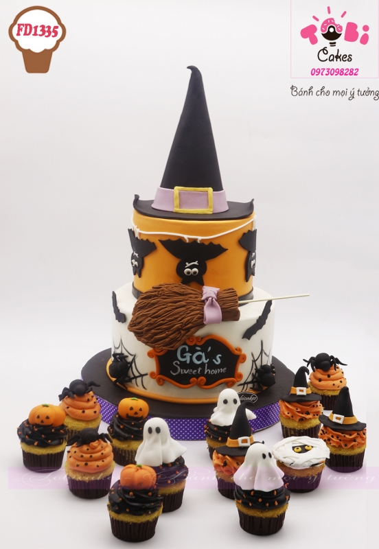 [FD1335] BÁNH SINH NHẬT CHỦ ĐỀ HALLOWEN DÀNH CHO BÉ + SÉT CUPCAKE