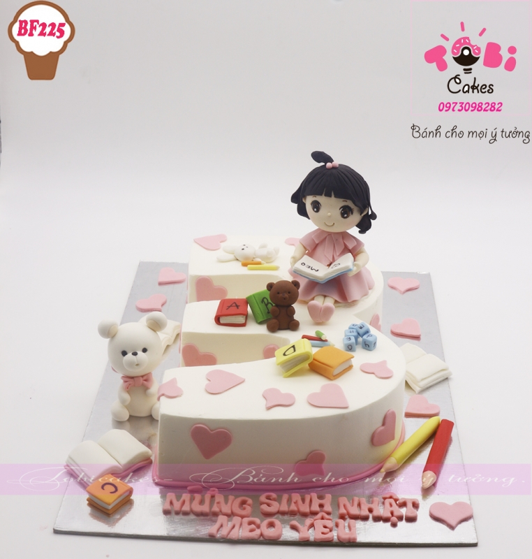 [BF225] BÁNH SINH NHẬT TẠO HÌNH BÉ GÁI ĐỌC SÁCH CUTE