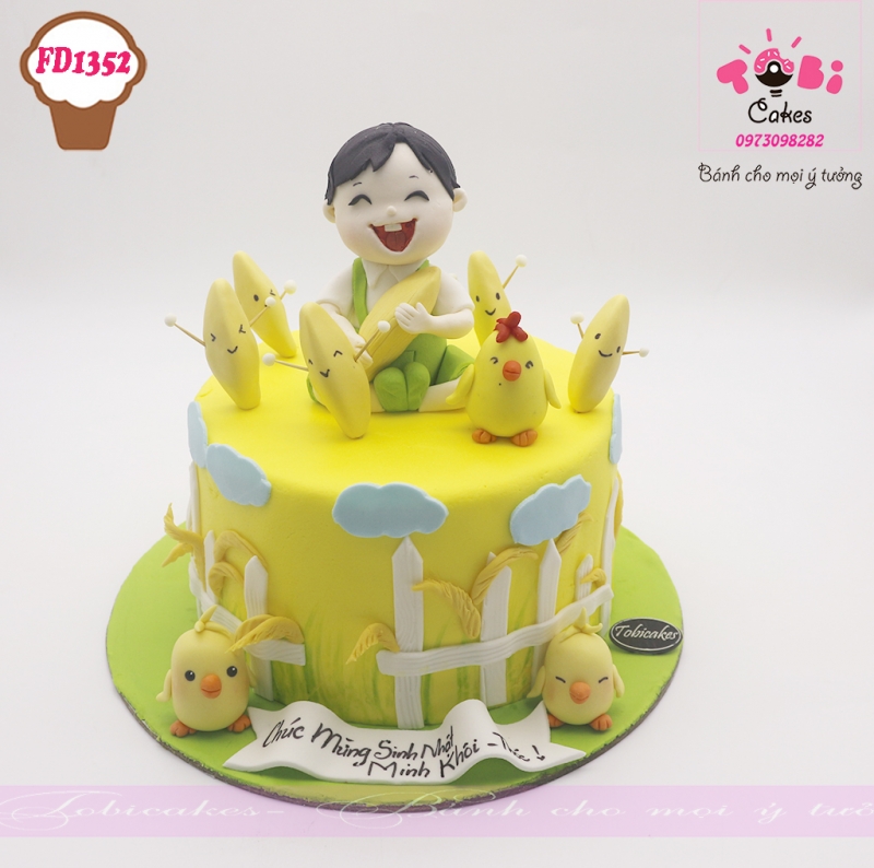 [FD1352] BÁNH SINH NHẬT TẠO HÌNH EM BÉ ÔM HẠT THÓC