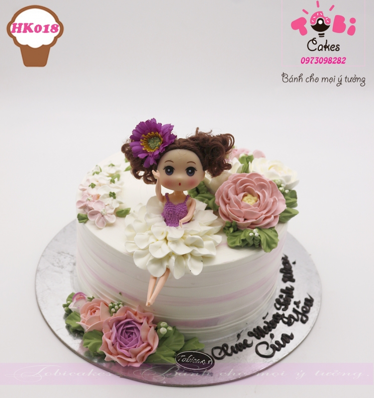 [HK018] BÁNH SINH NHẬT BÚP BÊ HOA KEM XINH XẮN DÀNH CHO BÉ GÁI