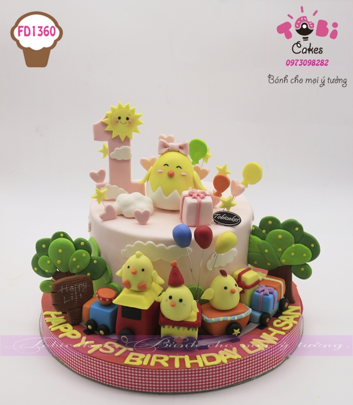 [FD1360] BÁNH SINH NHẬT TẠO HÌNH BÉ GÀ CUTE TONE HỒNG