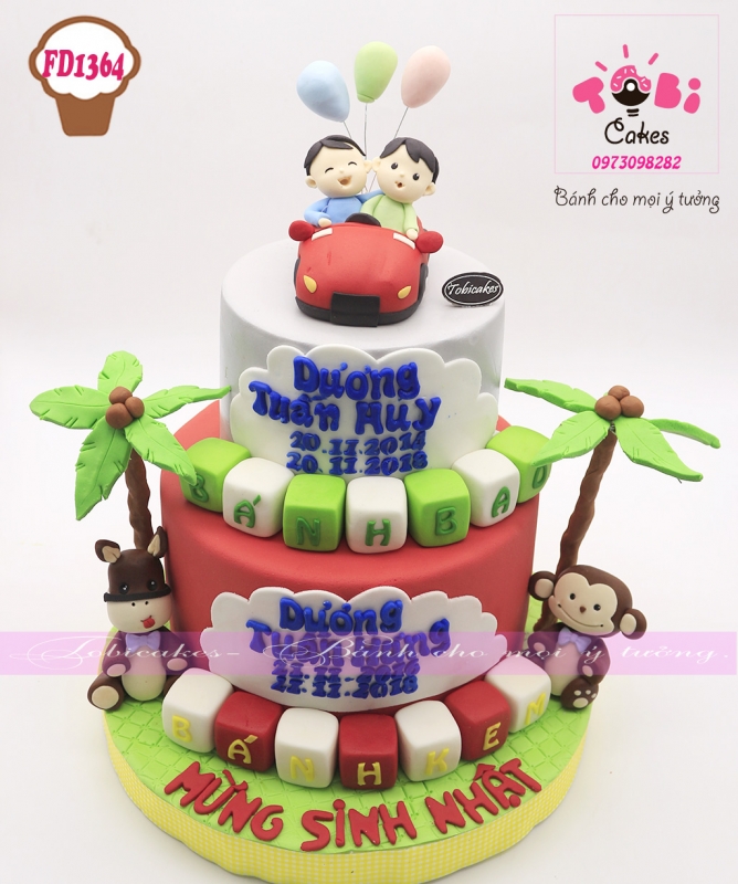 [FD1364] BÁNH SINH NHẬT TẠO HÌNH BÉ TRAI ĐI Ô TÔ
