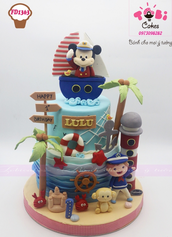[FD1363] BÁNH SINH NHẬT TẠO HÌNH CHỦ ĐỀ CHUỘT MICKEY ĐI BIỂN