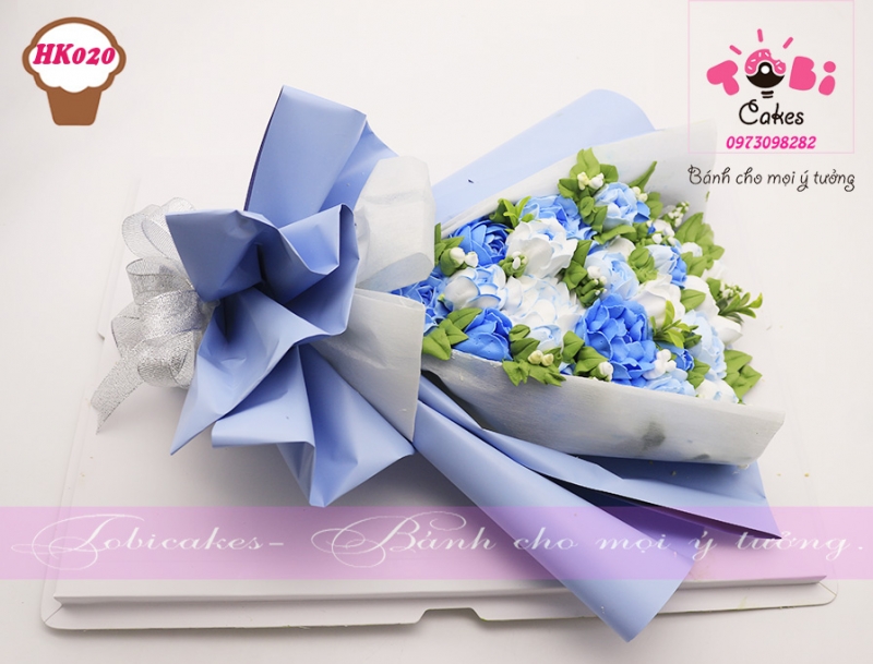 [HK020] BÁNH SINH NHẬT GÓI THÀNH HÌNH BÓ HOA MÀU XANH
