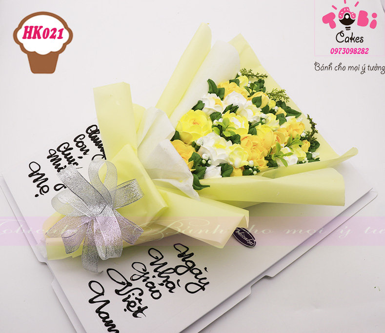 [HK021] BÁNH SINH NHẬT GÓI THÀNH HÌNH BÓ HOA MÀU VÀNG