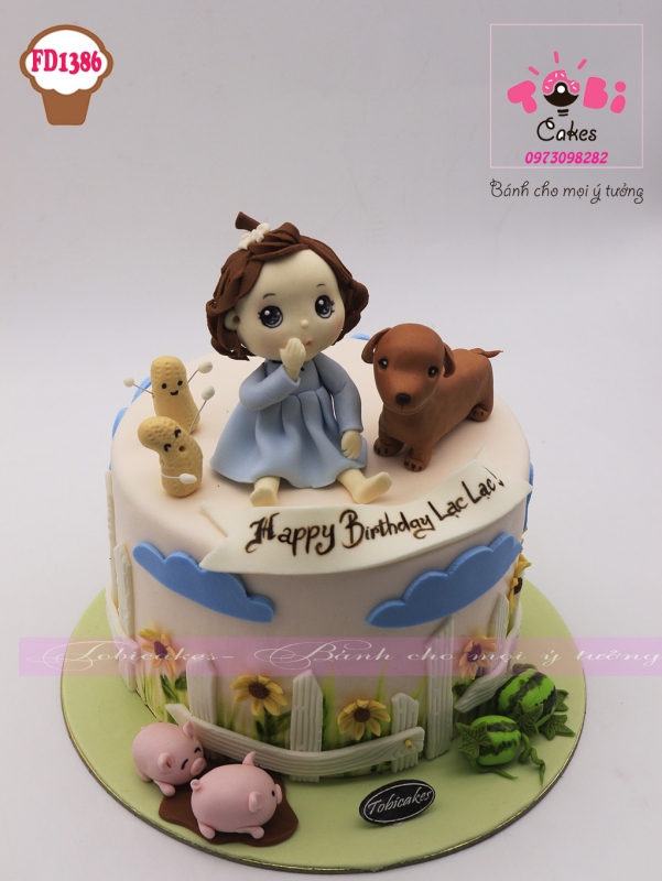 [FD1386] BÁNH SINH NHẬT TẠO HÌNH BÉ GÁI VÀ CHÚ CÚN CON