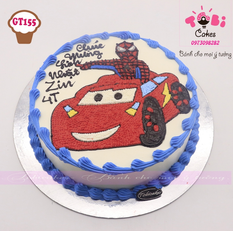 [GT155] BÁNH SINH NHẬT VẼ Ô TÔ MC QUEEN VÀ NGƯỜI NHỆN