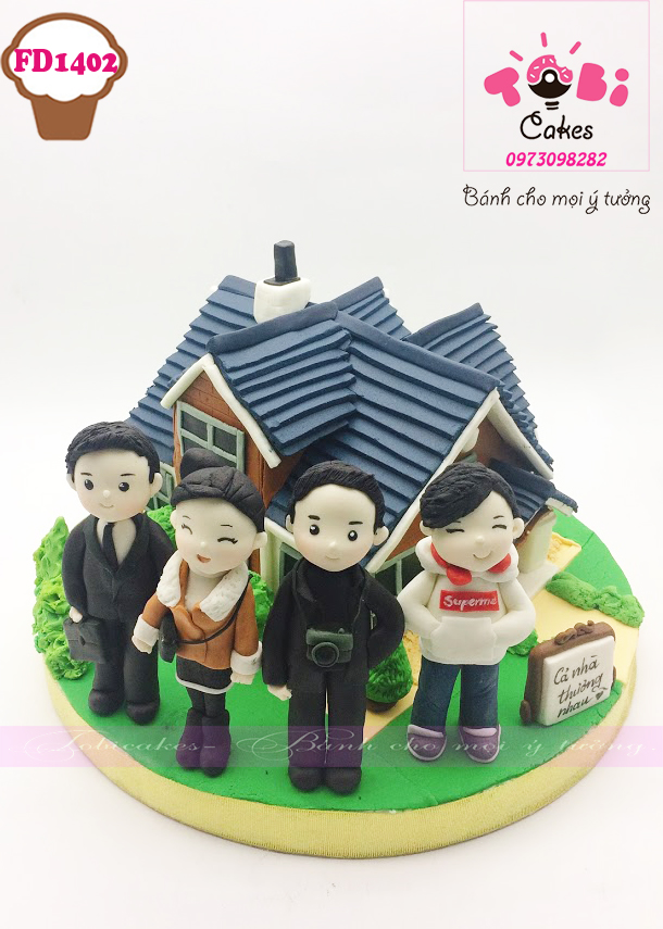 [FD1402] BÁNH SINH NHẬT TẠO HÌNH NGÔI NHÀ VÀ CÁC THÀNH VIÊN GIA ĐÌNH