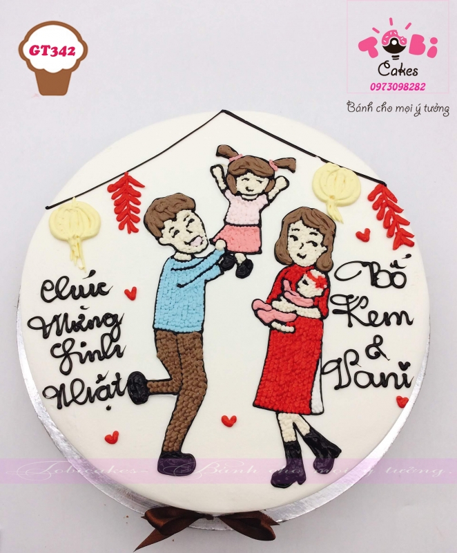 [GT342] BÁNH SINH NHẬT VẼ HÌNH GIA ĐÌNH ĐÓN TẾT