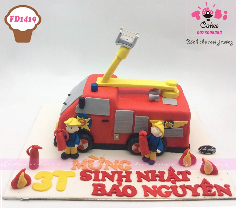 [FD1419] BÁNH SINH NHẬT TẠO HÌNH XE VÀ CÁC CHÚ LÍNH CỨU HỎA