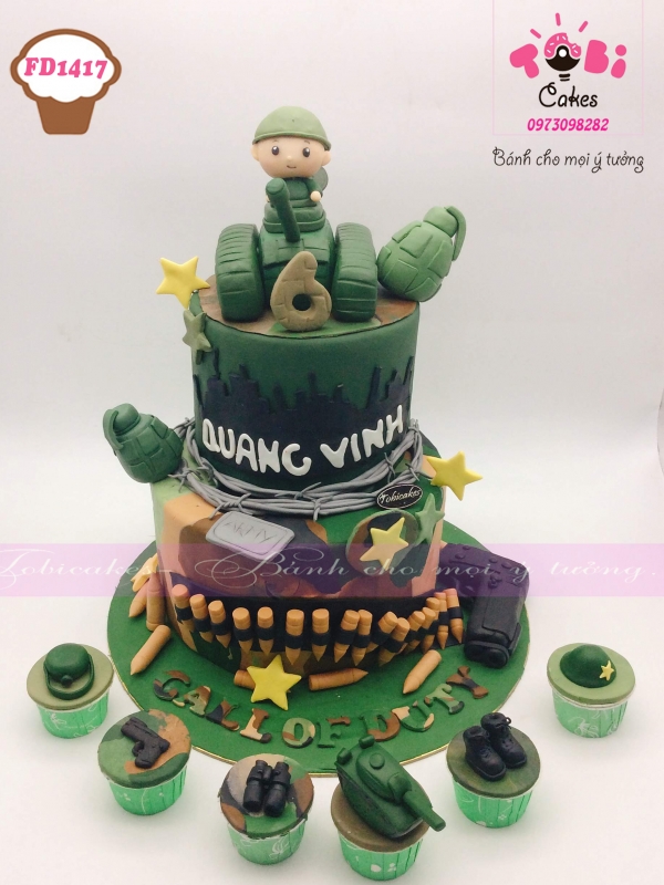 [FD1417] BÁNH SINH NHẬT TRANG TRÍ CHỦ ĐỀ QUÂN ĐẬT + SET 6 CUPCAKES