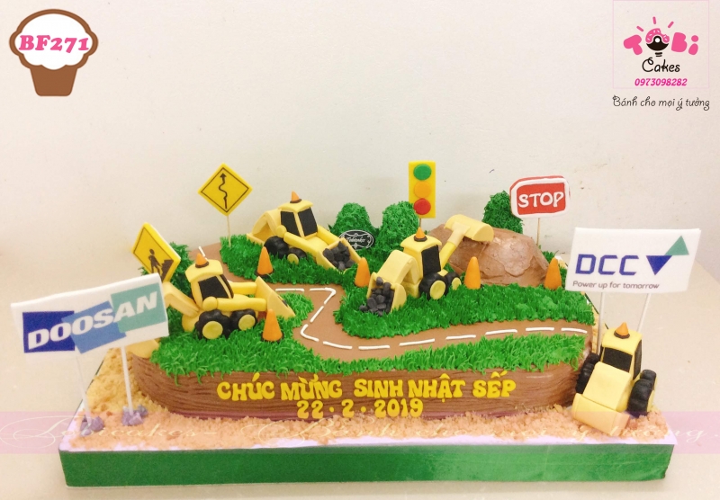 [BF271] BÁNH SINH NHẬT TẶNG SẾP TẠO HÌNH MÁY XÚC TRÊN CÔNG TRƯỜNG