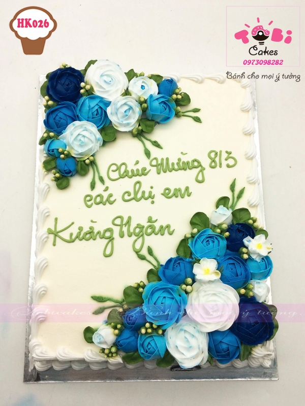 [HK026] BÁNH GATO HOA KEM MÀU XANH DÀNH TẶNG PHÁI NỮ