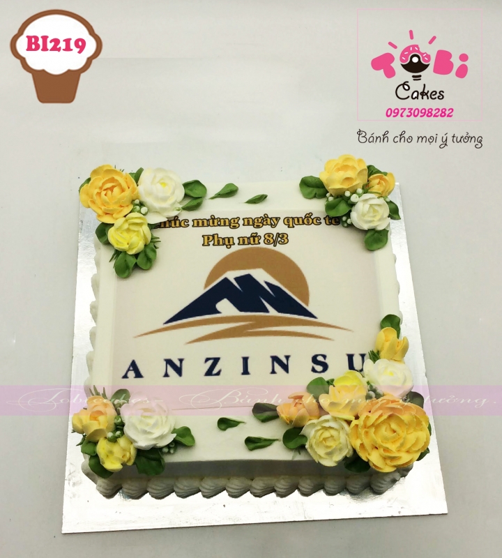 [BI219] BÁNH GATO TRANG TRÍ HOA KEM IN ẢNH CÔNG TY