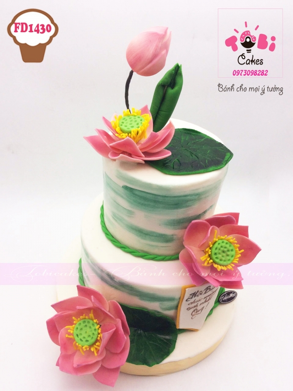 [FD1430] BÁNH SINH NHẬT TẠO HÌNH HOA SEN MỪNG THỌ