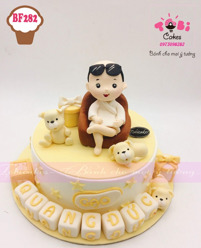 [BF282] BÁNH SINH NHẬT TẠO HÌNH BÉ TRAI VÀ CÁC CHÚ CÚN CON