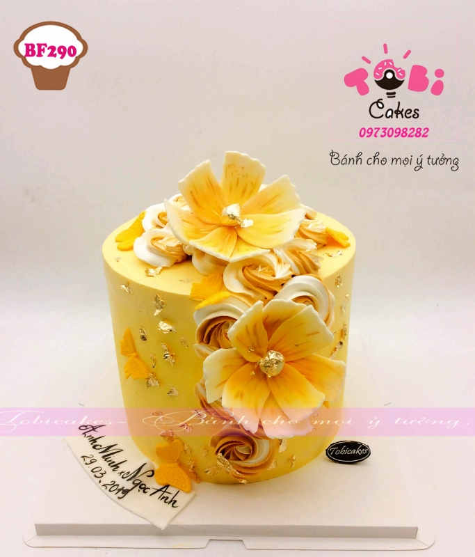 [BF290] BÁNH SINH NHẬT TẠO HÌNH HOA VÀ BƯƠM BƯỚM TONE MÀU VÀNG