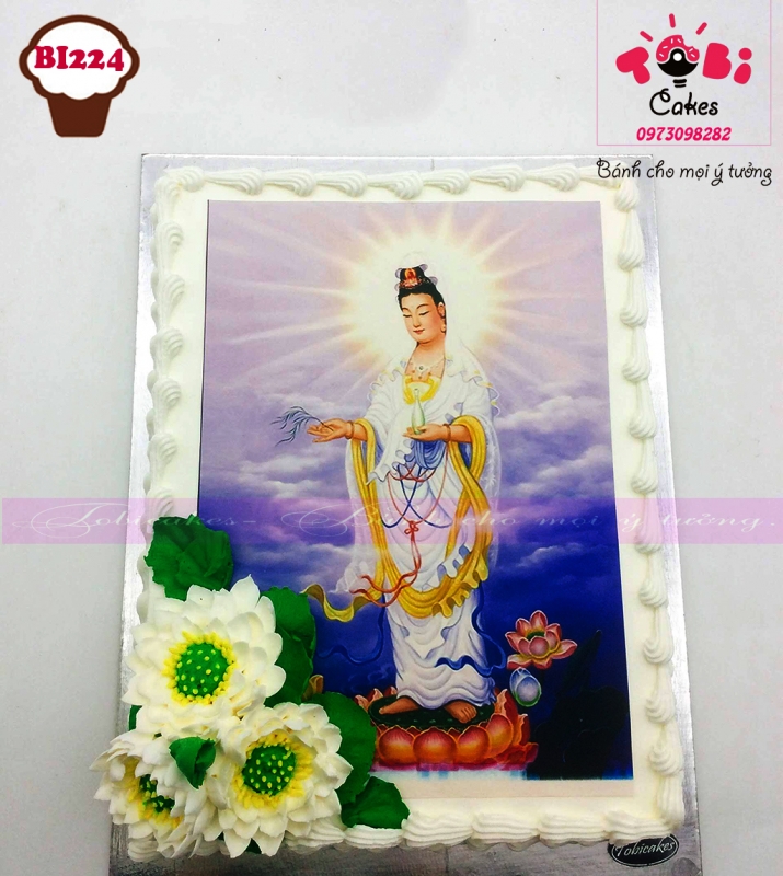 [BI224] BÁNH GATO IN HÌNH TRANG TRÍ HOA SEN DÂNG PHẬT